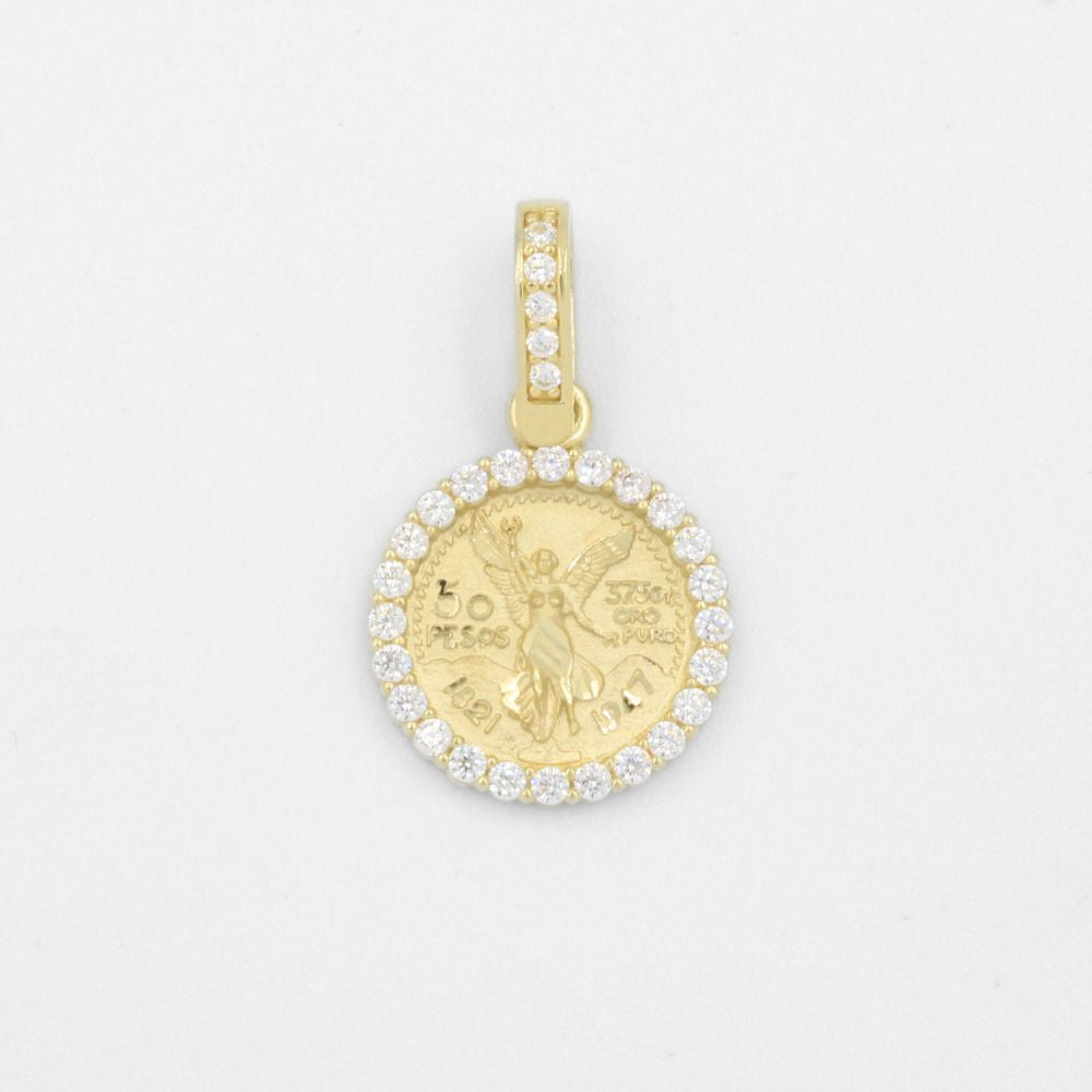 Dije de Oro 14k Pequeño Centenario con Incrustación de Zirconias Finas mod. 7823