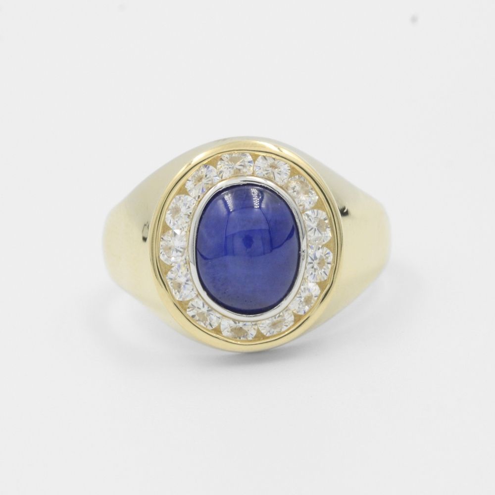 Zafiro Azul Anillo De Oro 14k Hombre Anillo De Oro Para Hombre