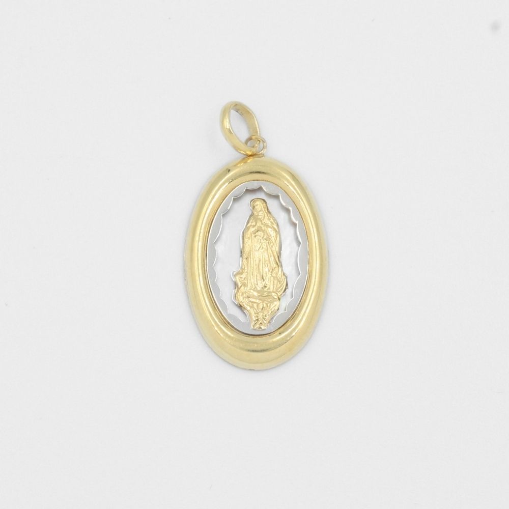 Medalla de Oro 14k Virgen Guadalupe Incrustada en Madre Perla mod. 8028
