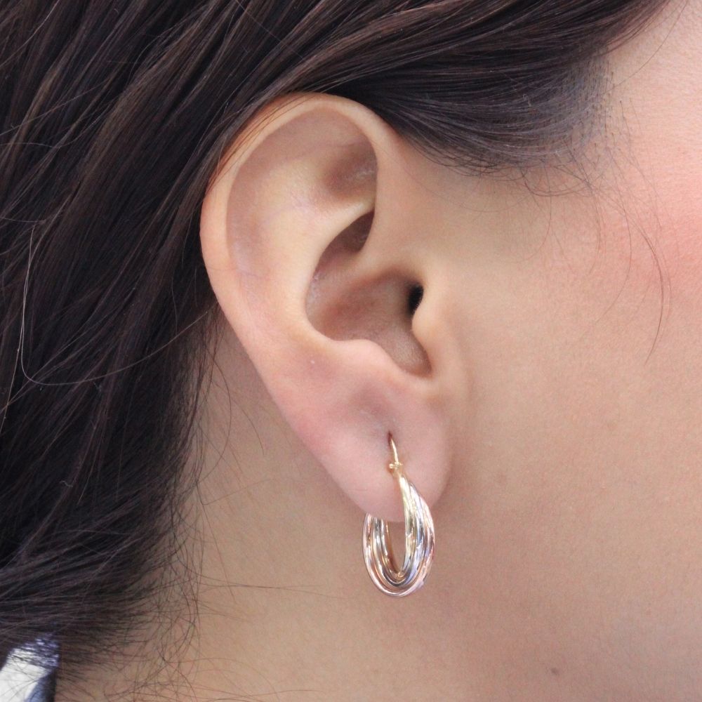 Arracada de Oro 14k de Diseño Hueco Tubular de Tres Tubos Florentinos mod. 9622