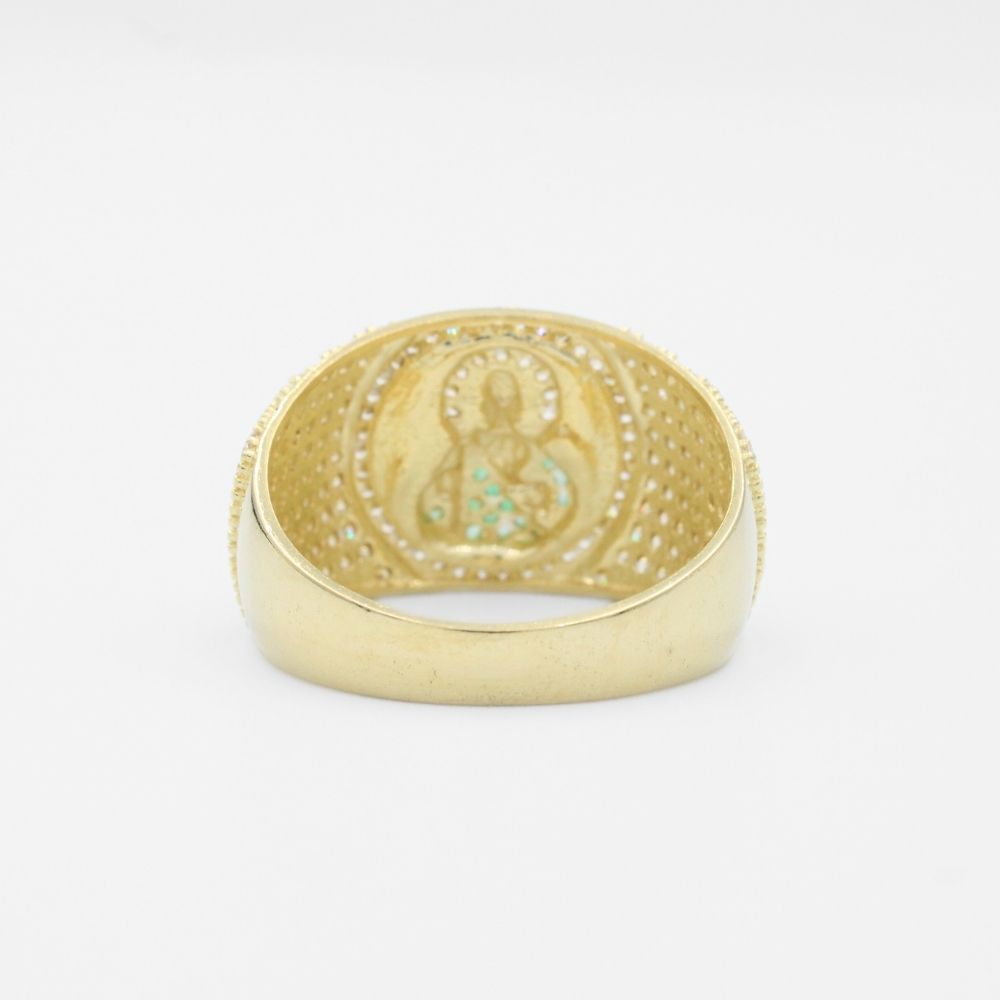 Anillo de Oro 14k Diseño Incrustado con Zirconias y Frente con Imagen de San Judas mod. 9717