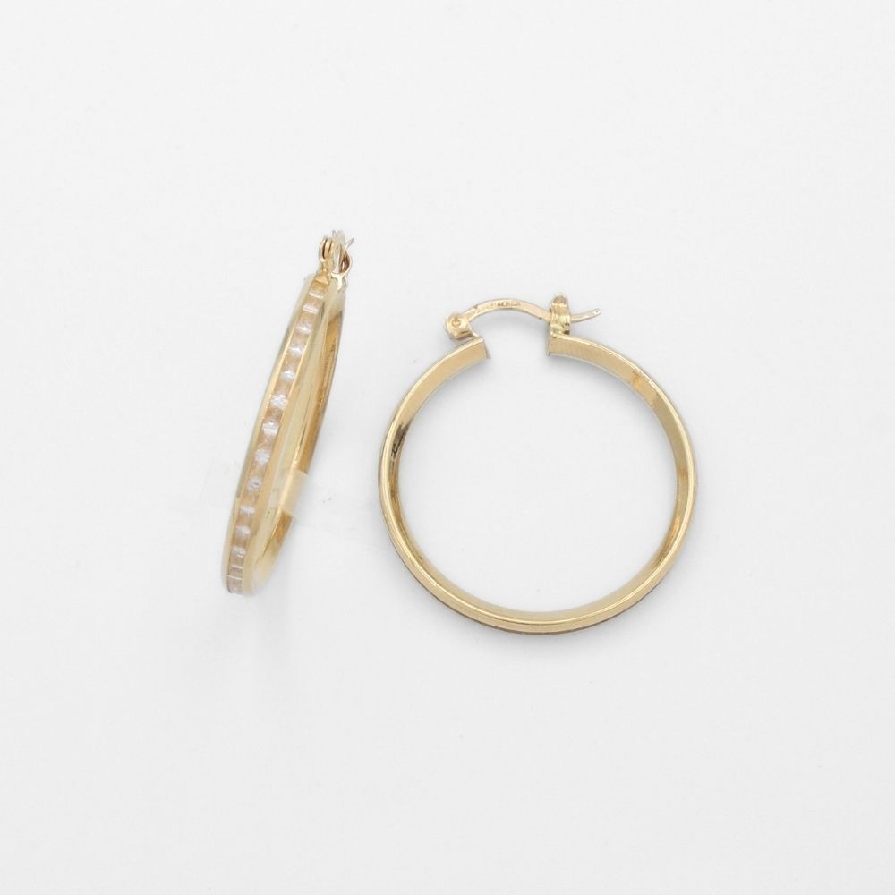 Arracada de Oro 14k de Diseño Redondo y Hueco Incrustado con Zirconias mod. 9878