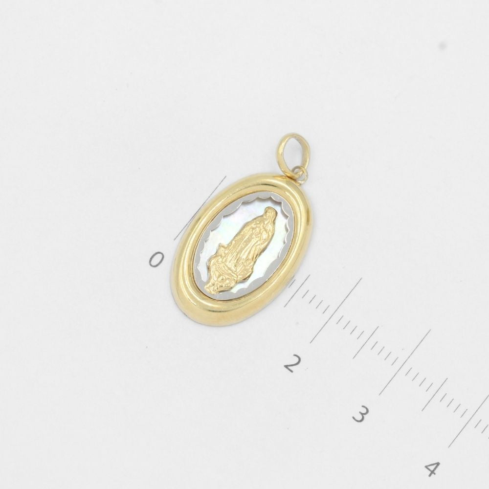 Medalla de Oro 14k Virgen Guadalupe Incrustada en Madre Perla mod. 8028