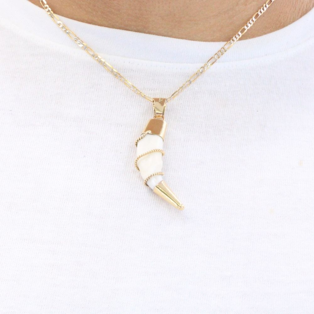 Dije de Oro 14k Colmillo de Jabalí  Extra Enredado en Cuerda de Oro  mod. 9482