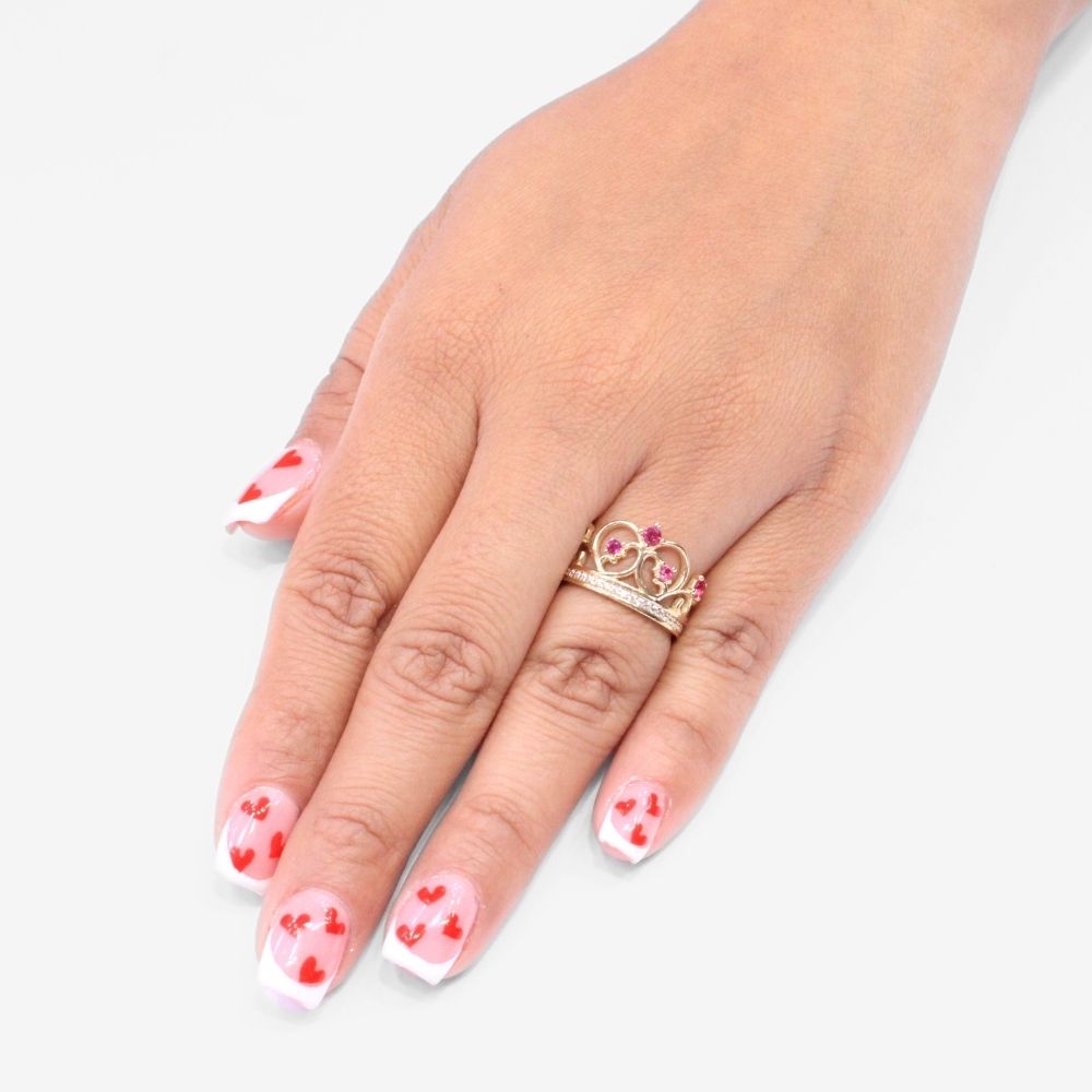 Anillo XV Años de Oro 14k Corona de Zirconia Color Rojo Rubí mod. 8778