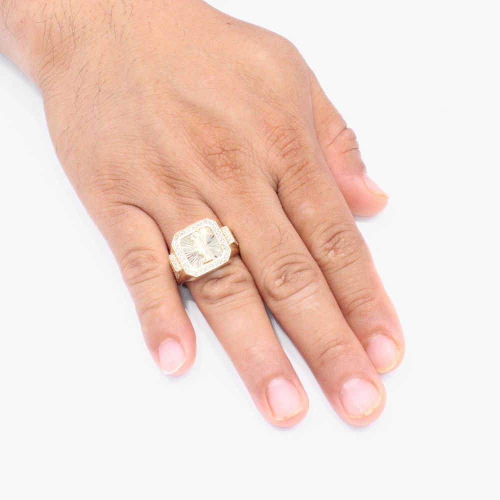 Anillo de Oro 14k San Judas en Diamantado de Fondo con Incrustado de Zirconias mod. 9281