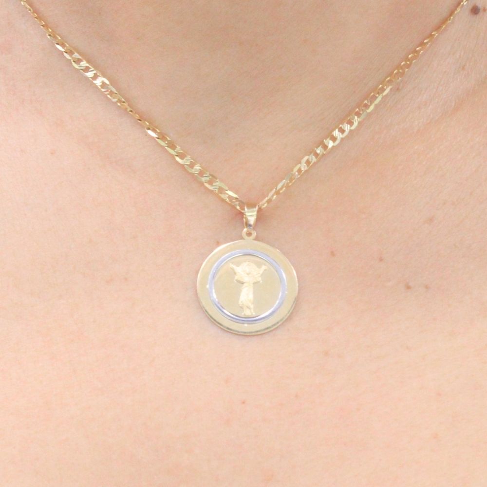 Medalla de Oro 14k Redonda con Divino Niño Brillante mod. 9525