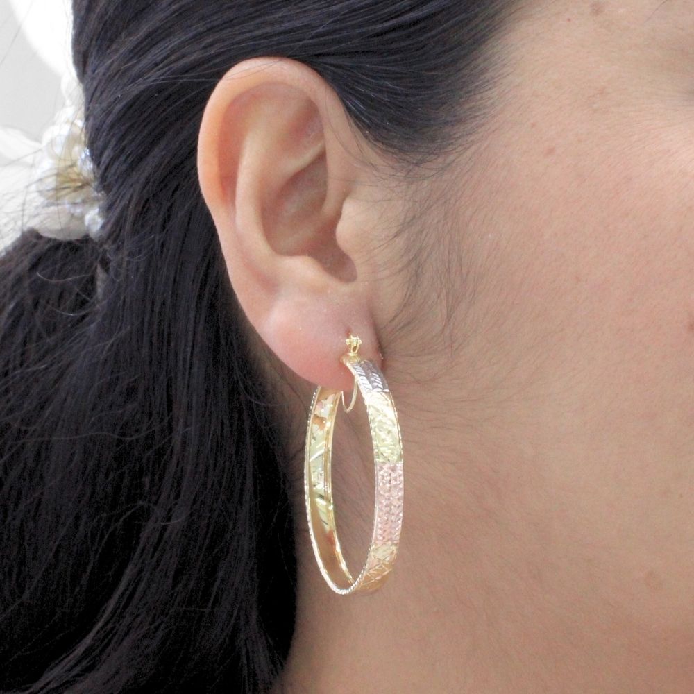 Arracada de Oro 14k Diseño Redondo y Hueco con Diamantado Especial mod. 9783