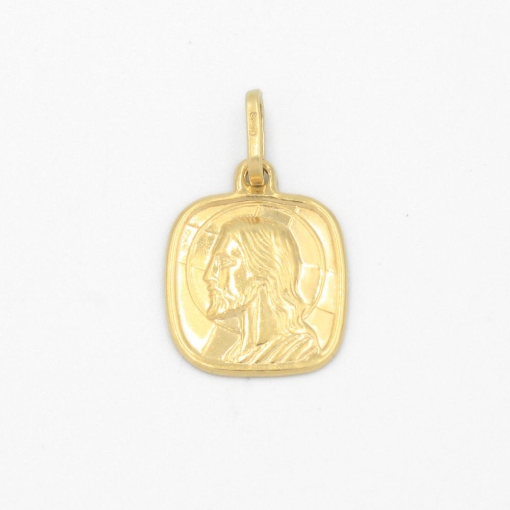 Medalla de Oro 14k Semi Cuadrada con Imagen del Divino Rostro mod. 9526