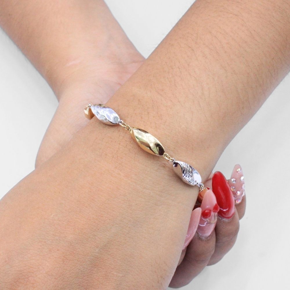 Pulsera de Oro 14k de Eslabones Inflados y Finos mod. 9698