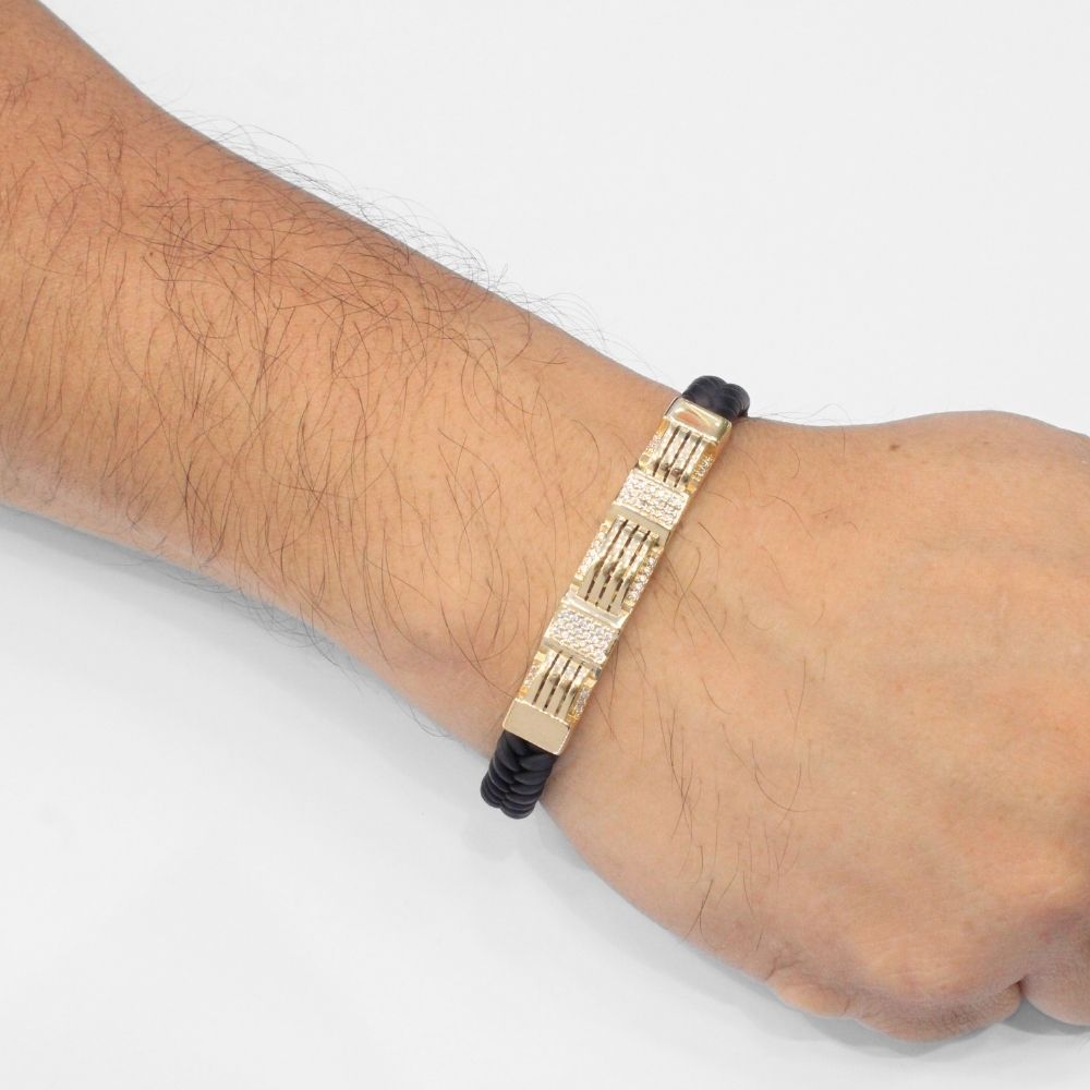 Pulsera con Pieza Brillante de Oro 14k Diseño Calado con Incrustación de Zirconias mod. 9880