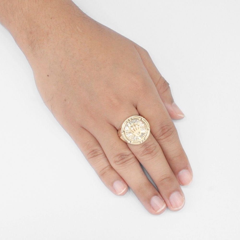 Anillo de Oro 14k Diseño Corona del Rey sobre Diamantado y Laterales con Zirconias mod. 9720