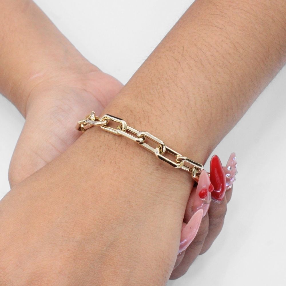 Pulsera de Oro 14k Diseño Especial de Eslabones Brillantes Huecos mod. 9699