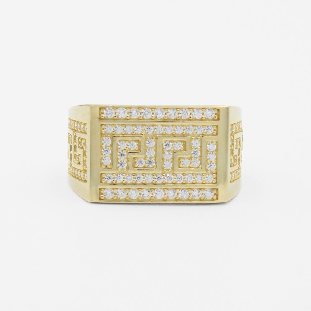 Anillo de Oro 14k Diseño con Grecas e Incrustación de Zirconias mod. 9721