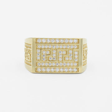 Anillo de Oro 14k Diseño con Grecas e Incrustación de Zirconias mod. 9721