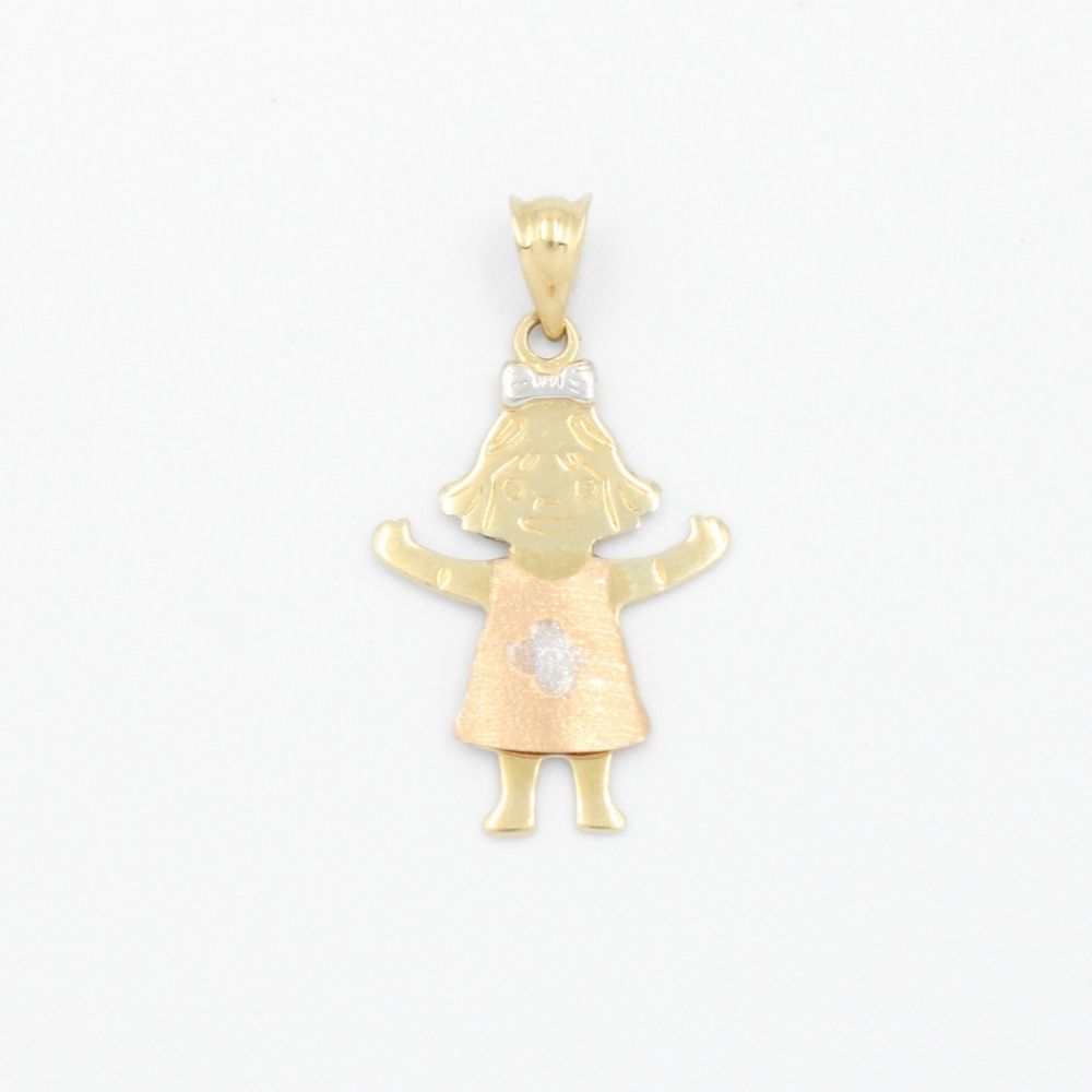 Dije de Oro 14k Niña Pequeña con Vestido y Flor mod. 9232