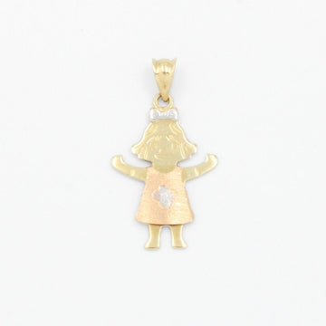 Dije de Oro 14k Niña Pequeña con Vestido y Flor mod. 9232