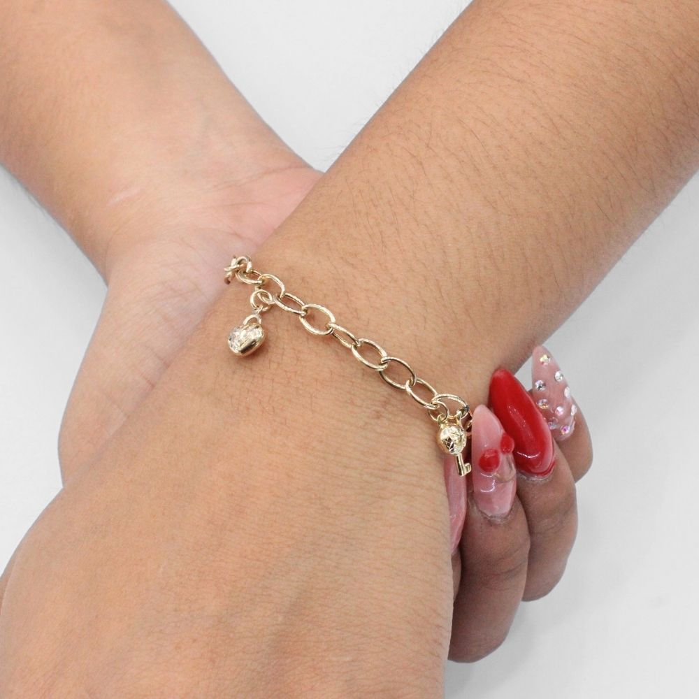 Pulsera de Oro 14k Diseño Hueco con Charms Diamantados mod. 9700