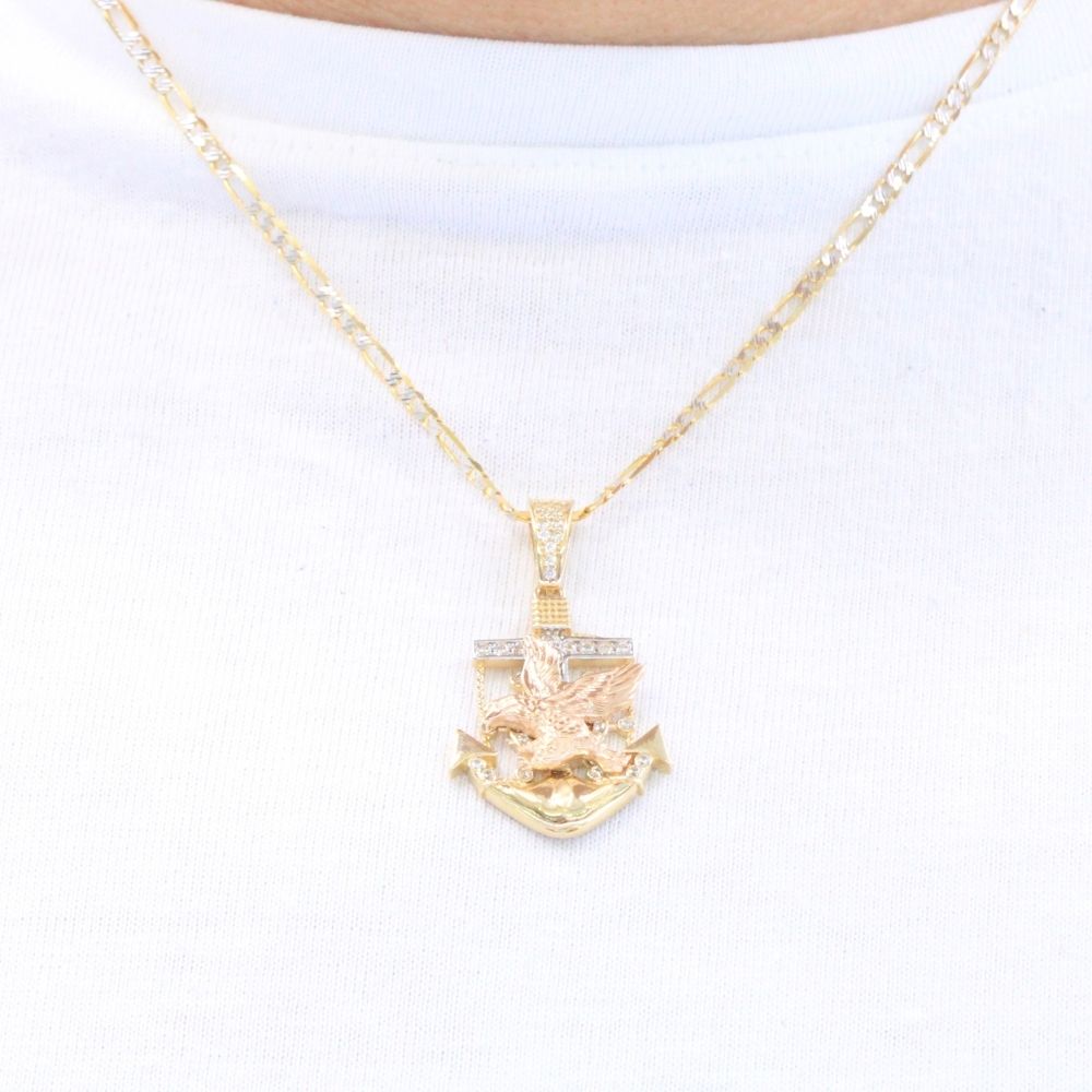 Dije de Oro 14k Diseño de Ancla con Águila  con Incrustación de Zirconias mod. 9485