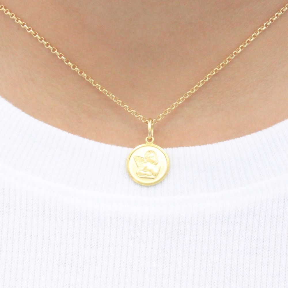 Medalla de Oro 14k de Diseño Tradicional con Imagen de Ángel mod. 9159
