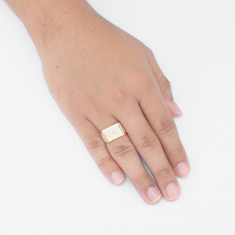 Anillo de Oro 14k Diseño con Grecas e Incrustación de Zirconias mod. 9721