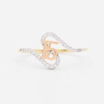 Anillo XV Años de Oro 14k Con Diseño Cruzado Incrustdo de Zirconias mod. 9549