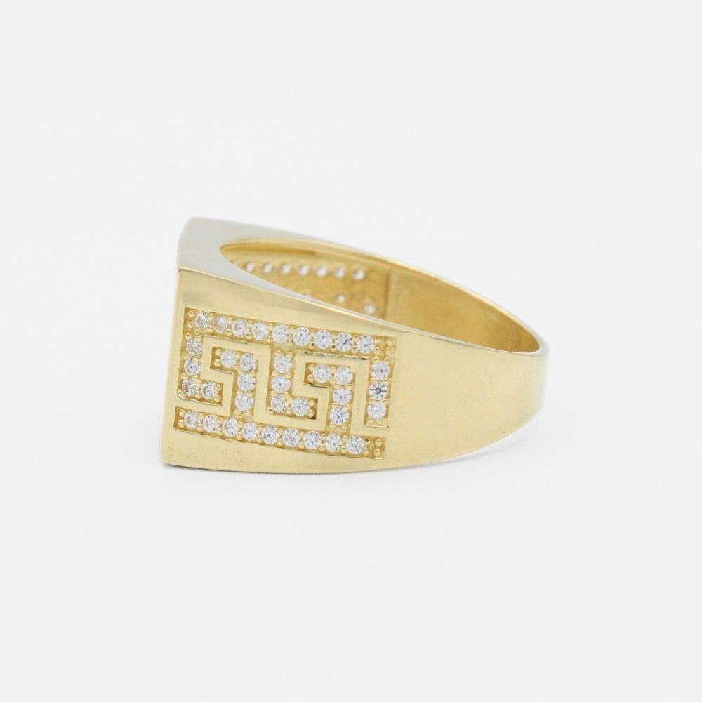 Anillo de Oro 14k Diseño con Grecas e Incrustación de Zirconias mod. 9721