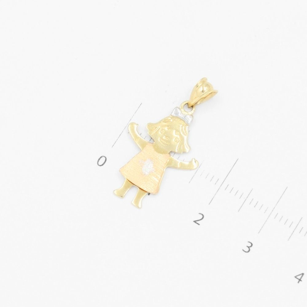 Dije de Oro 14k Niña Pequeña con Vestido y Flor mod. 9232