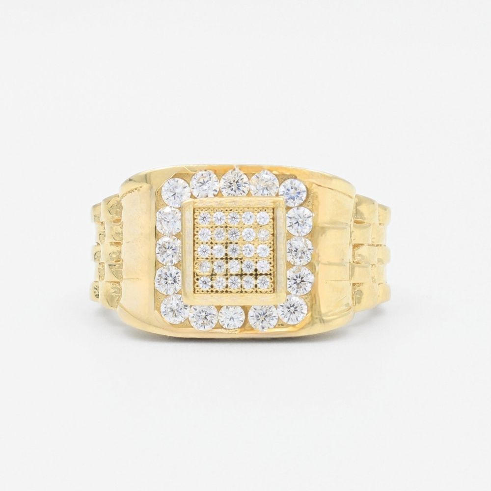 🔸 Anillo para Hombre 14k Cuadrado con Zirconias Joyería