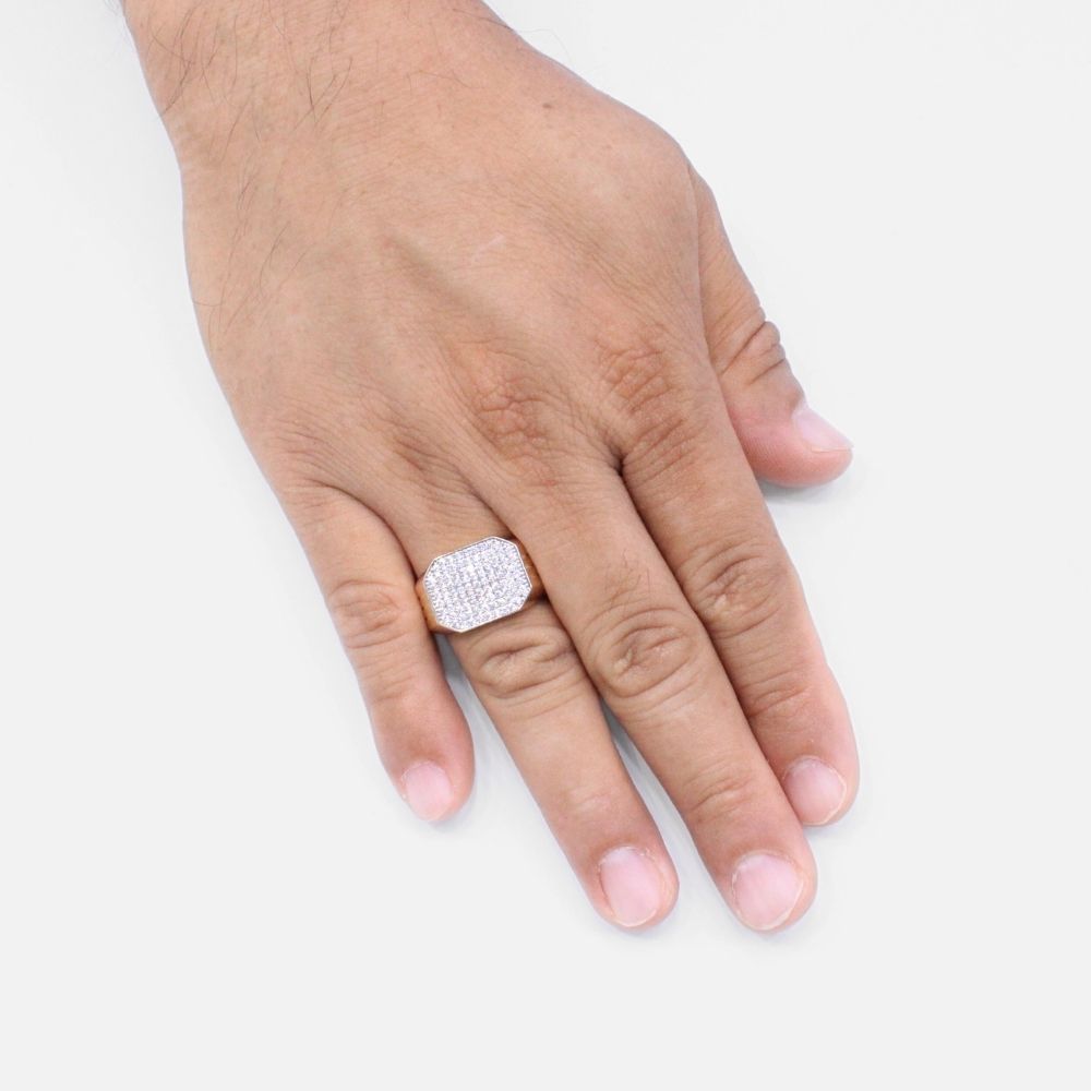 Anillo de Oro 14k con Frente Octagonal Incrustado con Zirconias en Bisel Fino de Tono Blanco mod. 9463