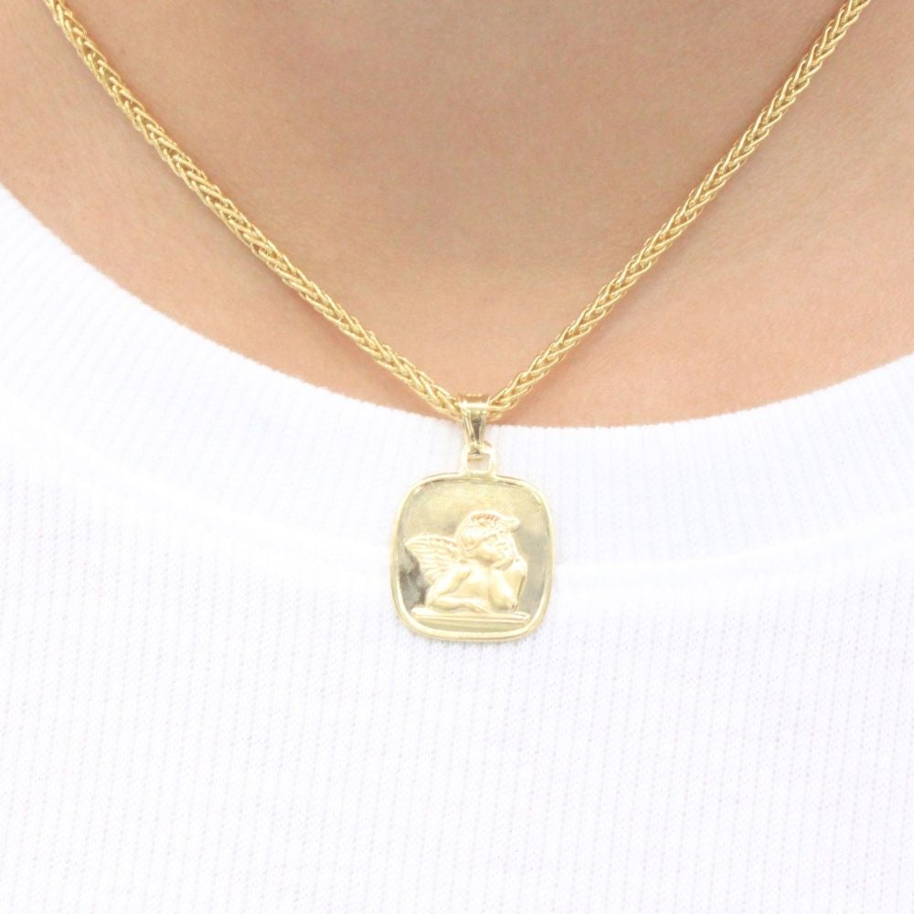 Medalla de Oro 14k de Diseño Cuadrado con Imagen de Ángel mod. 9160