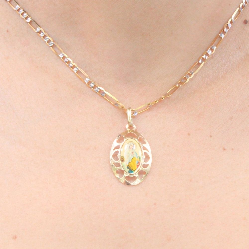 Medalla de Oro 14k Virgen de Fátima en Esmalte mod. 9529