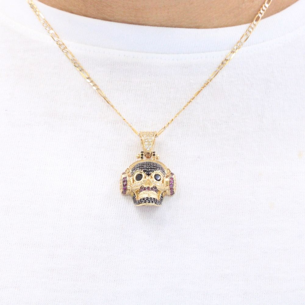 Dije de Oro 14k Diseño de Calavera Incrustado de Zirconias en Color Negro mod. 9472