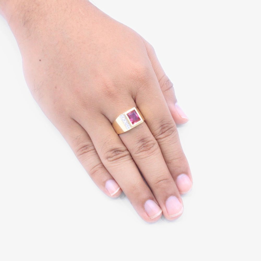 Anillo de Oro 14k con Zirconia Color Rojo Rubí de Diseño Fino mod. 1963