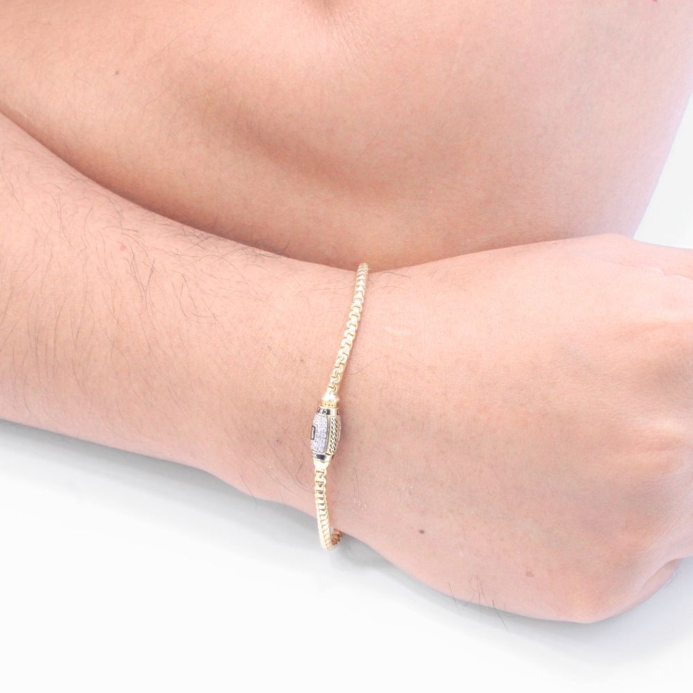 Pulsera Mónaco Chain 14k Modelo Cube con Incrustación de Swarovski mod. 9505