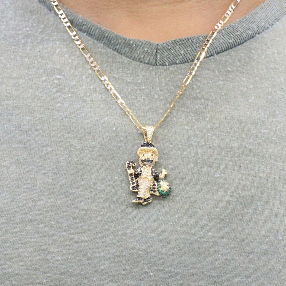 Dije de Oro 14k Tío Rico Bolsas de Centavo Incrustado con Zirconias mod. 9430