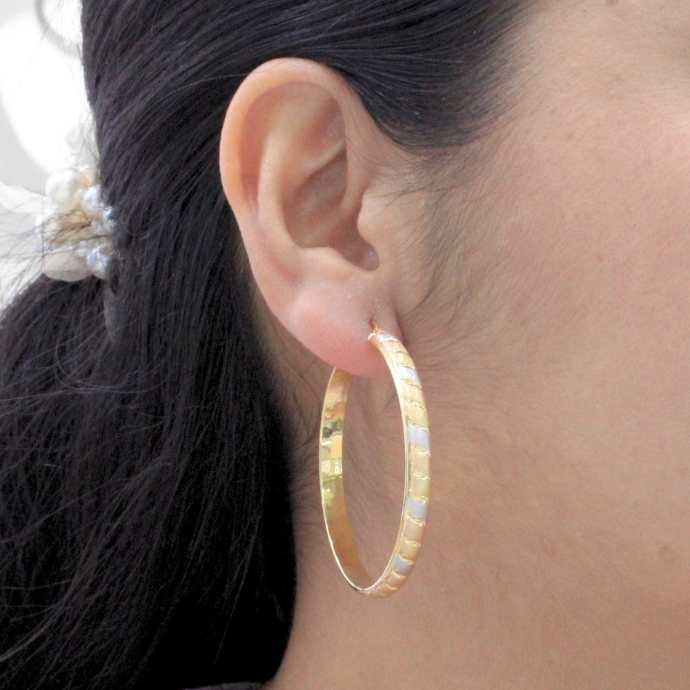 Arracada de Oro 14k Diseño Hueco y Fino de Tonos Mate Elegante mod. 9788