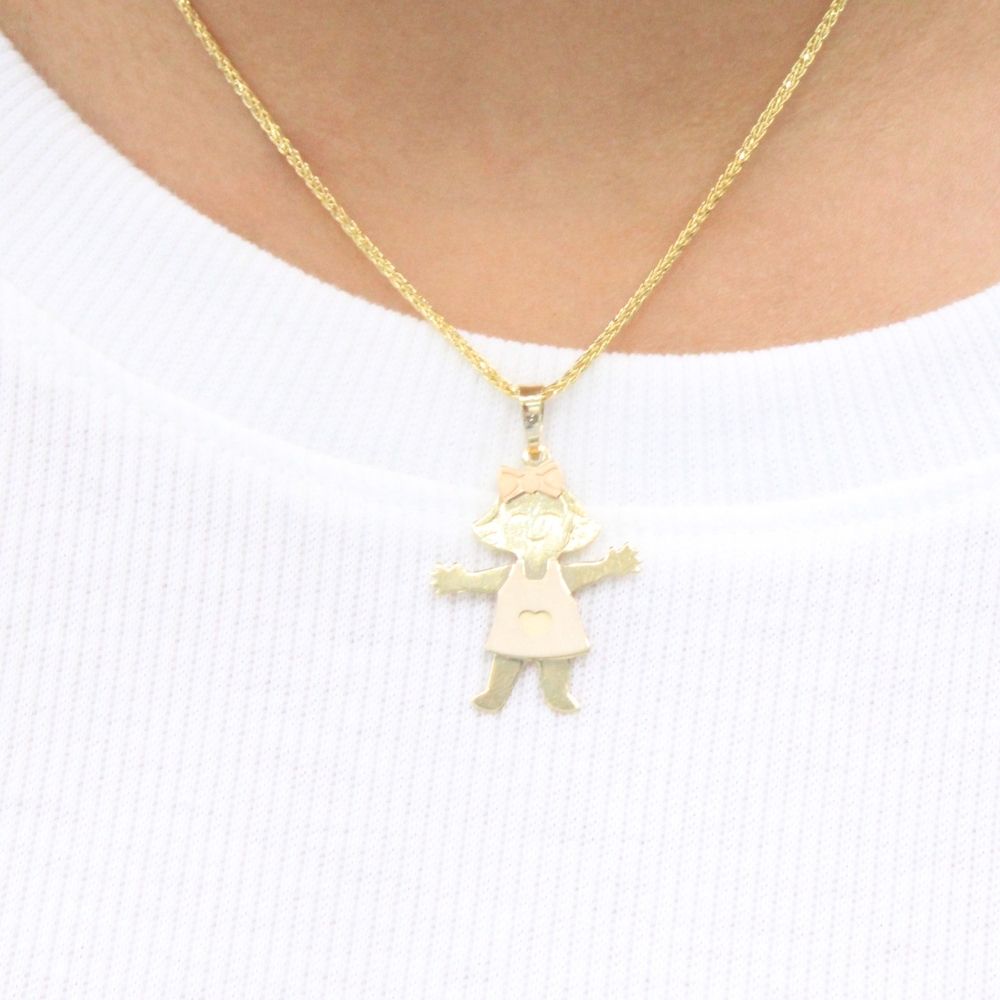 Dije de Oro 14k Niña con Vestido y Corazón mod. 9235