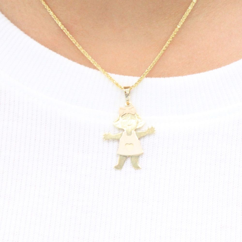 Dije de Oro 14k Niña con Flor en su Vestido mod. 9236