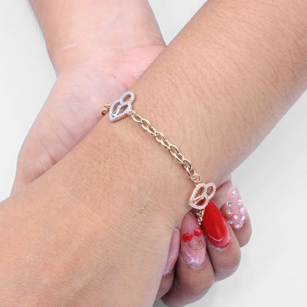 Pulsera de Oro 14k con Corazones de Cantado Incrustados con Zirconias mod. 9704