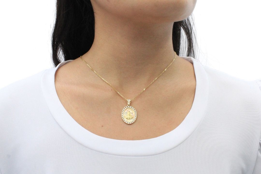 Medalla de Oro 14k Sagrado Corazón con Bisel de Zirconias mod. 6278
