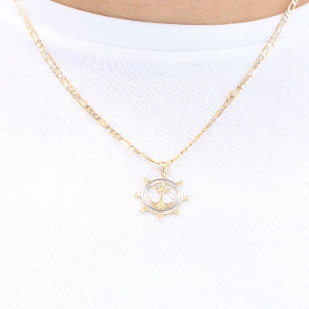 Dije de Oro 14k Diseño de Timón con Ancla en Medio mod. 9489