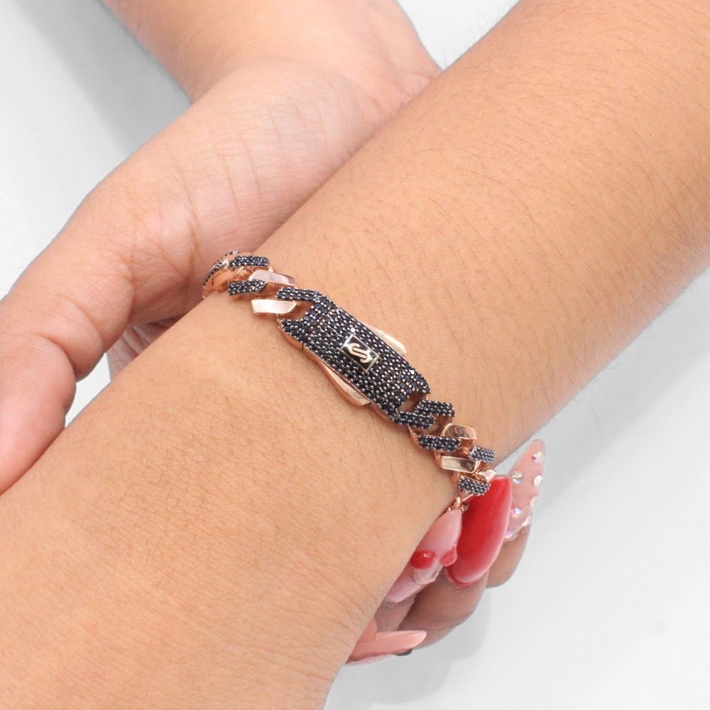 Pulsera Mónaco Chain 14k Modelo Edge Especial de Broche Pavé con Incrustación Alt. de Swarovski Oscuro mod. 9659