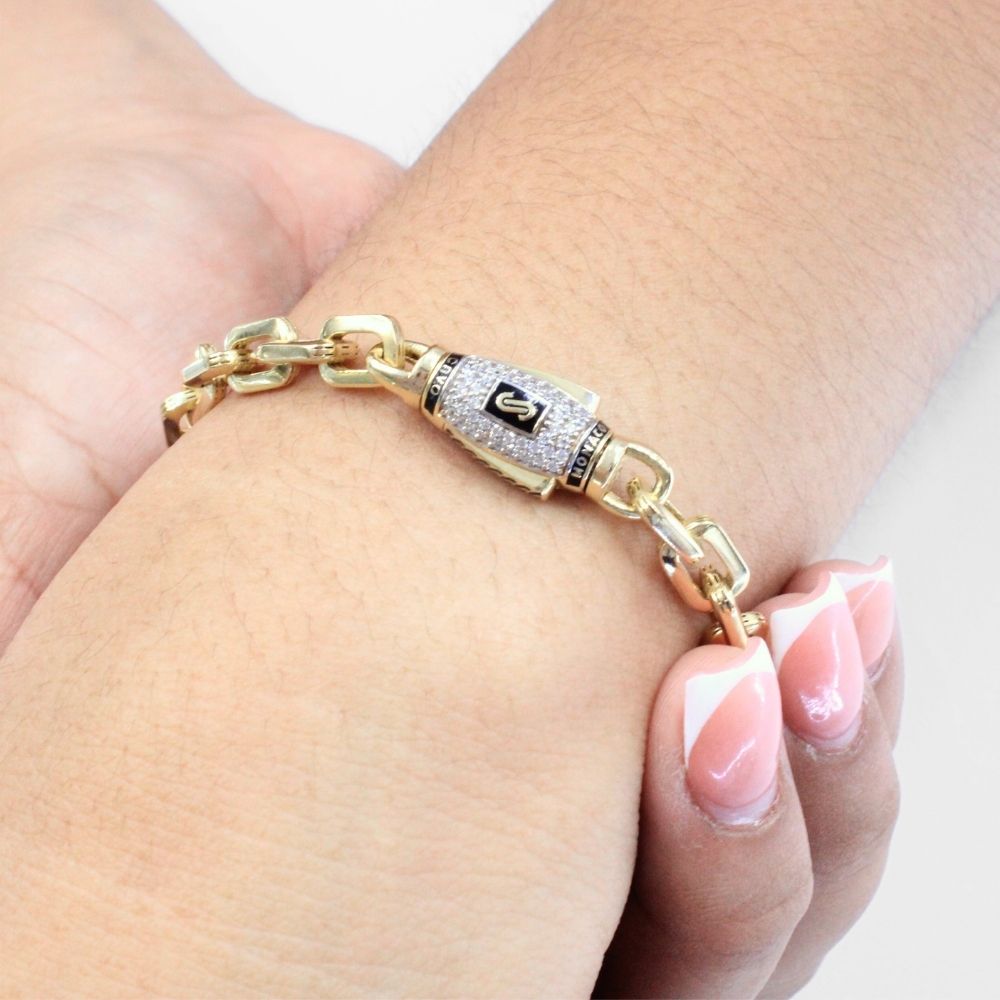 Pulsera Mónaco Chain 14k Modelo Cavo Hueco con Broche Pavé mod. 8900