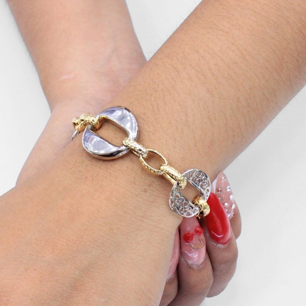 Pulsera de Oro 14k Modelo Inflado Especial con Eslabones de Diseño mod. 9705