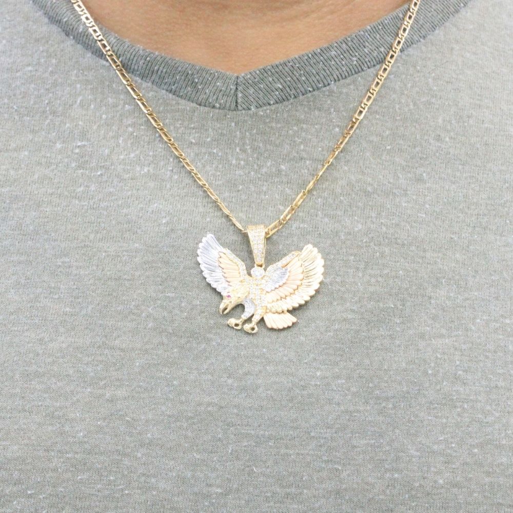 Dije de Oro 14k Diseño Águila Extra con Incrustación de Zirconias  mod. 9445