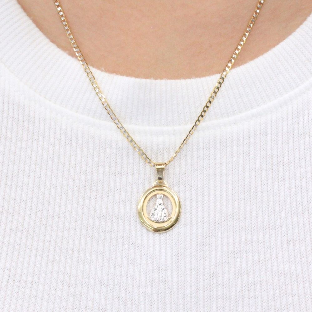 Medalla de Oro 14k Virgen Milagrosa con Diseño Brillante Bicolor mod. 9860