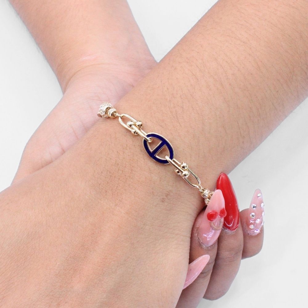 Pulsera de Oro 14k Diseño Especial con Centro de Azul mod. 9706