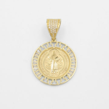 Medalla de Oro 14k San Judas en Modelo Incrustado con Zirconias Baguette y Diamantado Fino mod. 9872