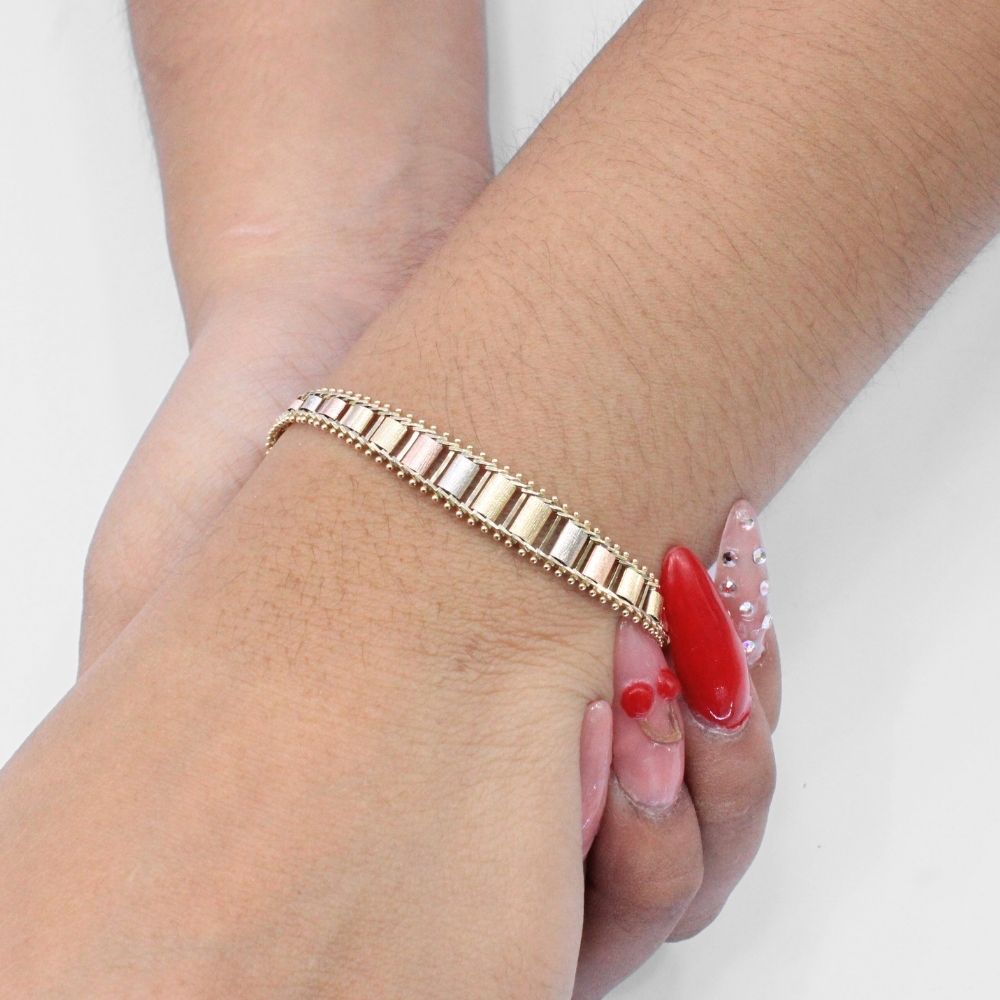 Pulsera de Oro 14k Florentino 14k con Diseño de Petatillo mod. 9708